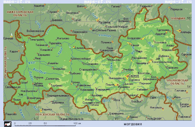 Карта Мордовии - Russia-Karta.ru