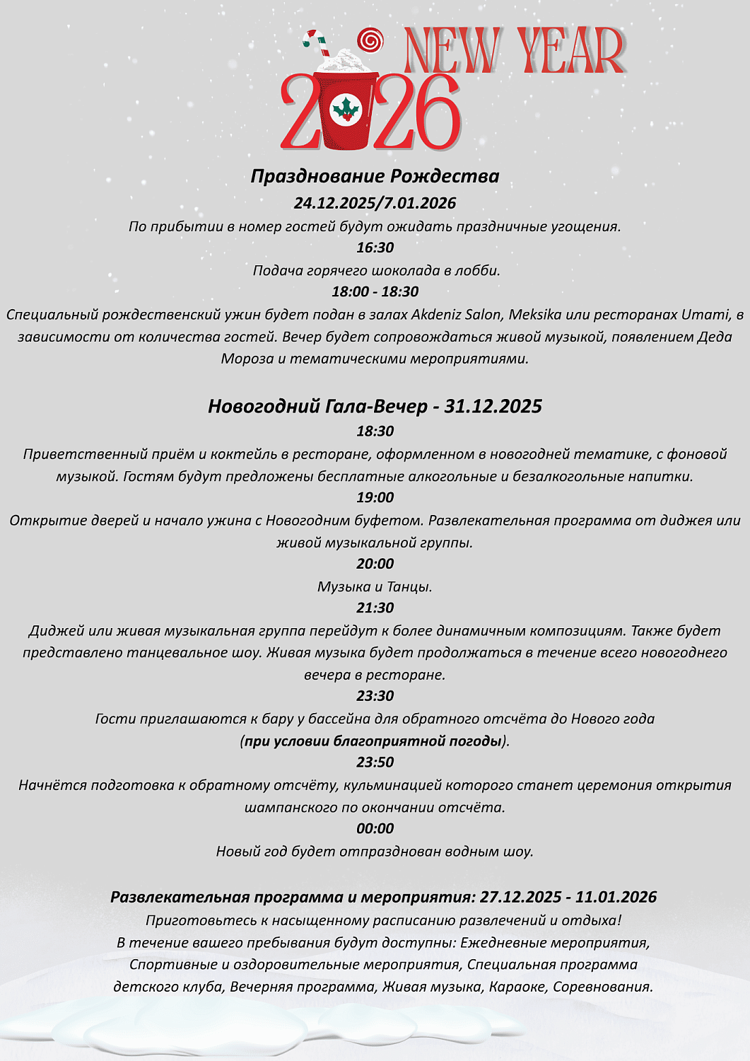 Встречайте Новый 2026 год и Рождество в Анталии!